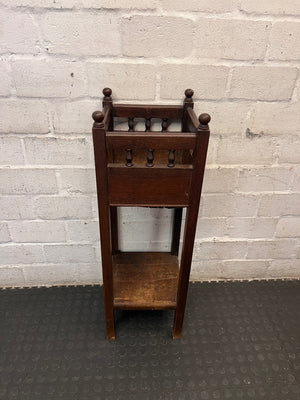 Tall Vintage Style Wooden Planter Stand with Lower Shelf – back view