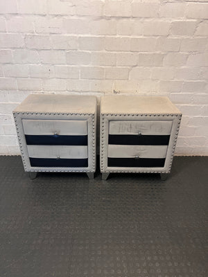 Upholstered Two-Tone Bedside Table with Stud Detail – condition detail