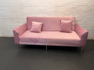 Pink Velvet 3 Seater Sleeper Couch with Gold Legs — Brand New in Packaging – main front view