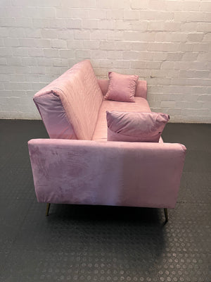Pink Velvet 3 Seater Sleeper Couch with Gold Legs — Brand New in Packaging – top view