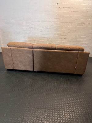 Light Brown L-Shape Suede Couch with Chaise — Good Working Order – condition detail