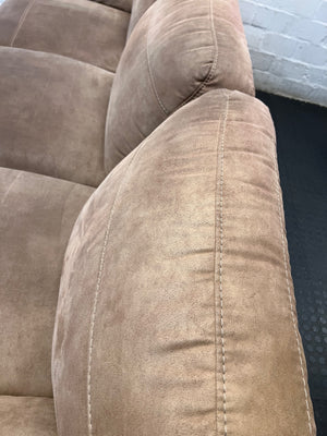 Light Brown L-Shape Suede Couch with Chaise — Good Working Order – top view