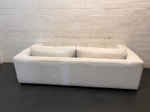 Modern White Leather 3 Seater Couch — Well Used With Significant Surface Wear – condition detail