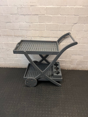 Grey Wooden Two-Tier Serving Trolley with Bottle Holder — Used; Fair Condition – top view