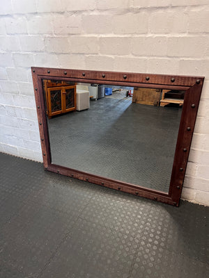 Large Wooden Mirror with Industrial Metal Studs — Fair Used Condition – side view