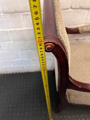 Vintage Wood Armchair with Speckled Upholstery — Visible Wear to Timber Frame – height measurement