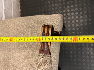 Vintage Wood Armchair with Speckled Upholstery — Visible Wear to Timber Frame – width measurement