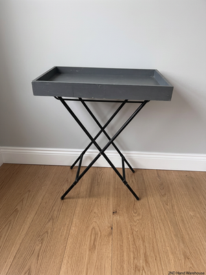 Grey Wooden Tray Table on Metal Folding Stand — Well Used Condition – styled product image