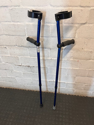 Blue Metallic Adjustable Forearm Crutch — Visible Wear and Scuffing – condition detail