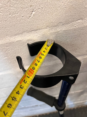 Blue Metallic Adjustable Forearm Crutch — Visible Wear and Scuffing – depth measurement