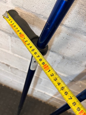 Blue Metallic Adjustable Forearm Crutch — Visible Wear and Scuffing – width measurement