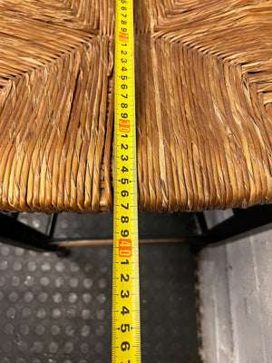 Black T-Back Dining Chair with Woven Seat — Fair Condition with Visible Wear – depth measurement