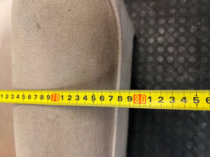 Beige Button-Tufted One-Seater Couch — Worn Upholstery with Small Tear – width measurement
