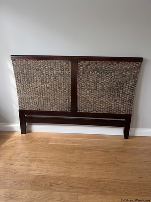 Dark Wood and Woven Wicker King Headboard — Good Working Order – styled product image