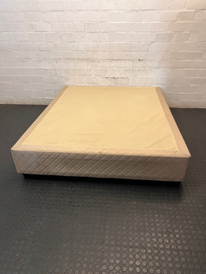 Upholstered Beige Double Bed Base with Quilted Detail — Good Working Order – main front view