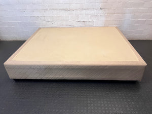 Upholstered Beige Double Bed Base with Quilted Detail — Good Working Order – side view