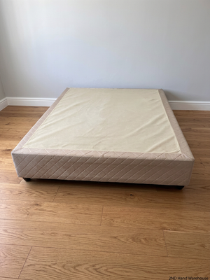 Upholstered Beige Double Bed Base with Quilted Detail — Good Working Order – styled product image