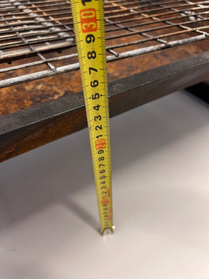 Compact Metal Wood-Burning Braai Stand with Grid — Significant Surface Rust and Heavy Wear – height measurement