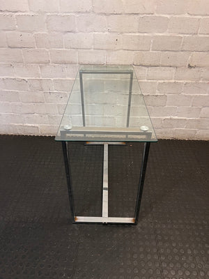 Contemporary Glass Top Console Table with Chrome Frame — Permanent Mark on Glass Surface – back view