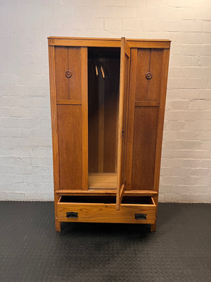 Vintage-Style Wooden Wardrobe with Mirrored Door – side view