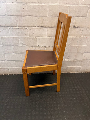 Classic Oak Dining Chair with Brown Inset Seat — Good Working Order – side view