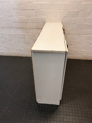 White and Light Wood Four Door Kitchen Cupboard — Good Working Order – condition detail