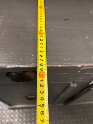 Charcoal Grey Wooden Kitchen Dresser with Cup Handles — Well Used Cabinet – depth measurement