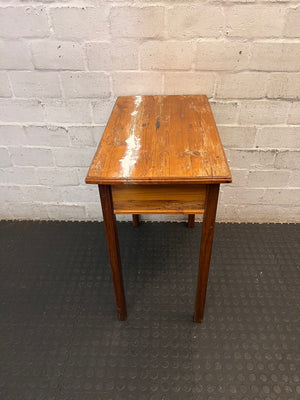 Wooden Side Table with Drawer — Used; Fair Condition – top view