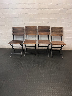 Rustic Slatted Timber and Metal Folding Chair – back view