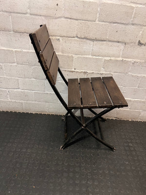 Rustic Slatted Timber and Metal Folding Chair – condition detail
