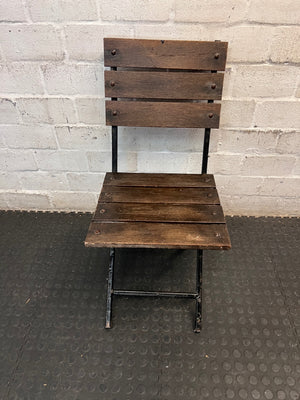 Rustic Slatted Timber and Metal Folding Chair – main front view