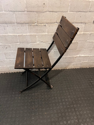 Rustic Slatted Timber and Metal Folding Chair – side view