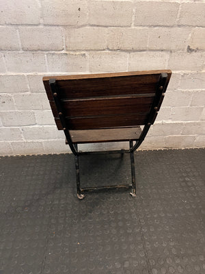 Rustic Slatted Timber and Metal Folding Chair – top view