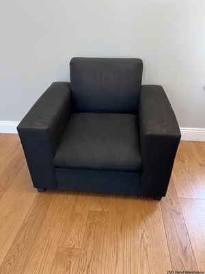 Black Synthetic Polyester 1 Seater Couch — Stains on Material; Intact Structure – styled product image
