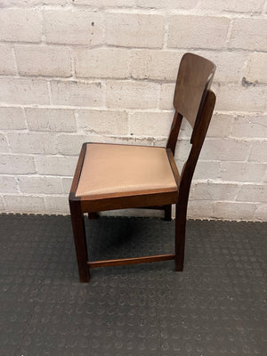 Vintage Style Brown Timber Dining Chair with Tan Upholstery — Fair Condition with Visible Surface Wear – condition detail