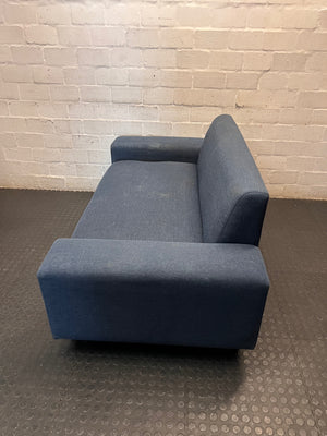 Modern Blue Fabric 2-Seater Couch — Fair Condition with Visible Wear – side view