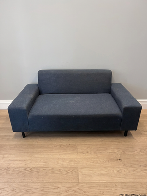 Modern Blue Fabric 2-Seater Couch — Fair Condition with Visible Wear – styled product image