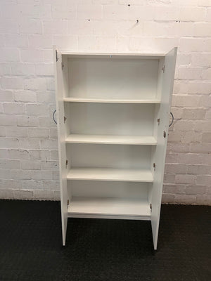 Tall White Two-Door Storage Cupboard with Lock – side view
