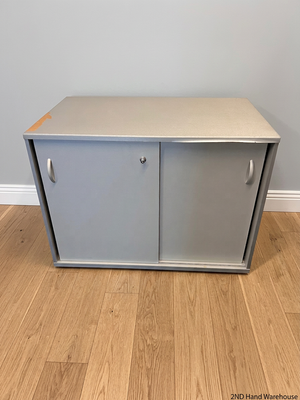 Grey Sliding Door Office Credenza – styled product image