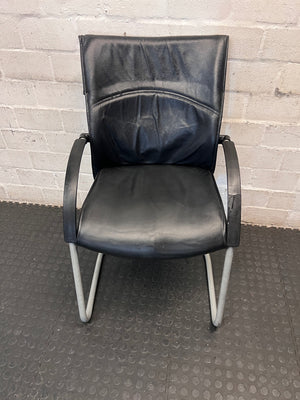 Black Upholstered Visitor Chair with Metal Sleigh Base – main front view