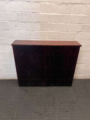 Dark Stained Pine 2-Tier Low Bookshelf — Good Working Order – condition detail
