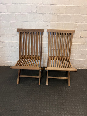 Wooden Slatted Folding Dining Chair — Fair Condition – side view
