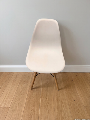 White Moulded Dining Chair with Wooden Legs — Good Working Order – styled product image