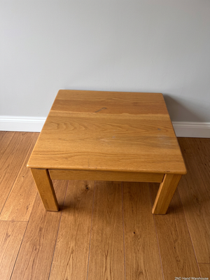 Square Oak Finish Coffee Table — Fair Condition with Visible Surface Wear – styled product image
