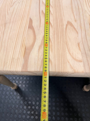 Square Pine Dining Table with Turned Legs — Feet Not Properly Installed – depth measurement