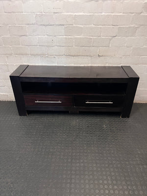 Dark Wood Low-Profile TV Unit with Two Drawers – main front view