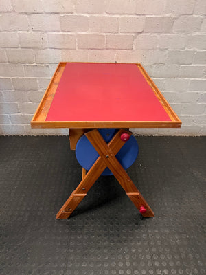 Wooden Child's Desk with Red Top – top view