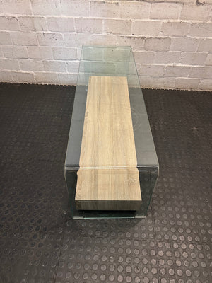 Bent Glass Coffee Table with Natural Oak-Style Base – back view