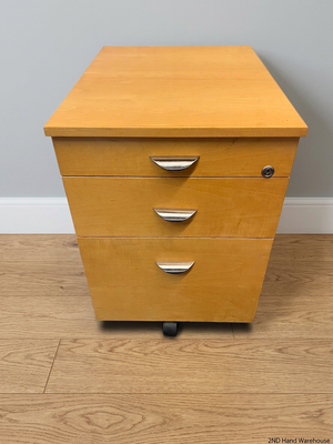 Light Oak Finish 3-Drawer Mobile Pedestal Cabinet — Fair Used Condition – styled product image