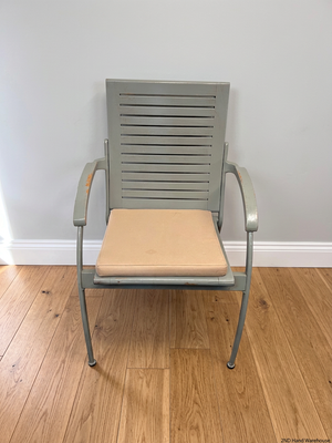 Slatted Wooden Armchair with Seat Cushion – styled product image